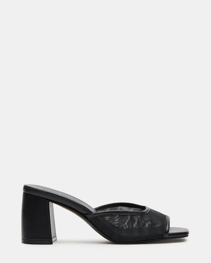 MADAME Black Square-Toe Mesh Mule Women's Heel
