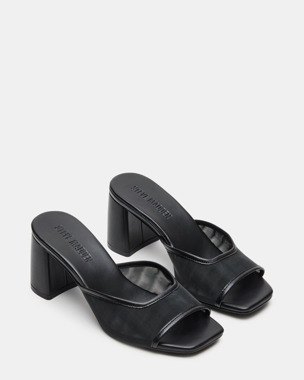 MADAME Black Square-Toe Mesh Mule Women's Heel