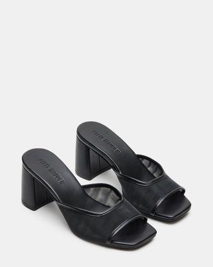 MADAME Black Square-Toe Mesh Mule Women's Heel