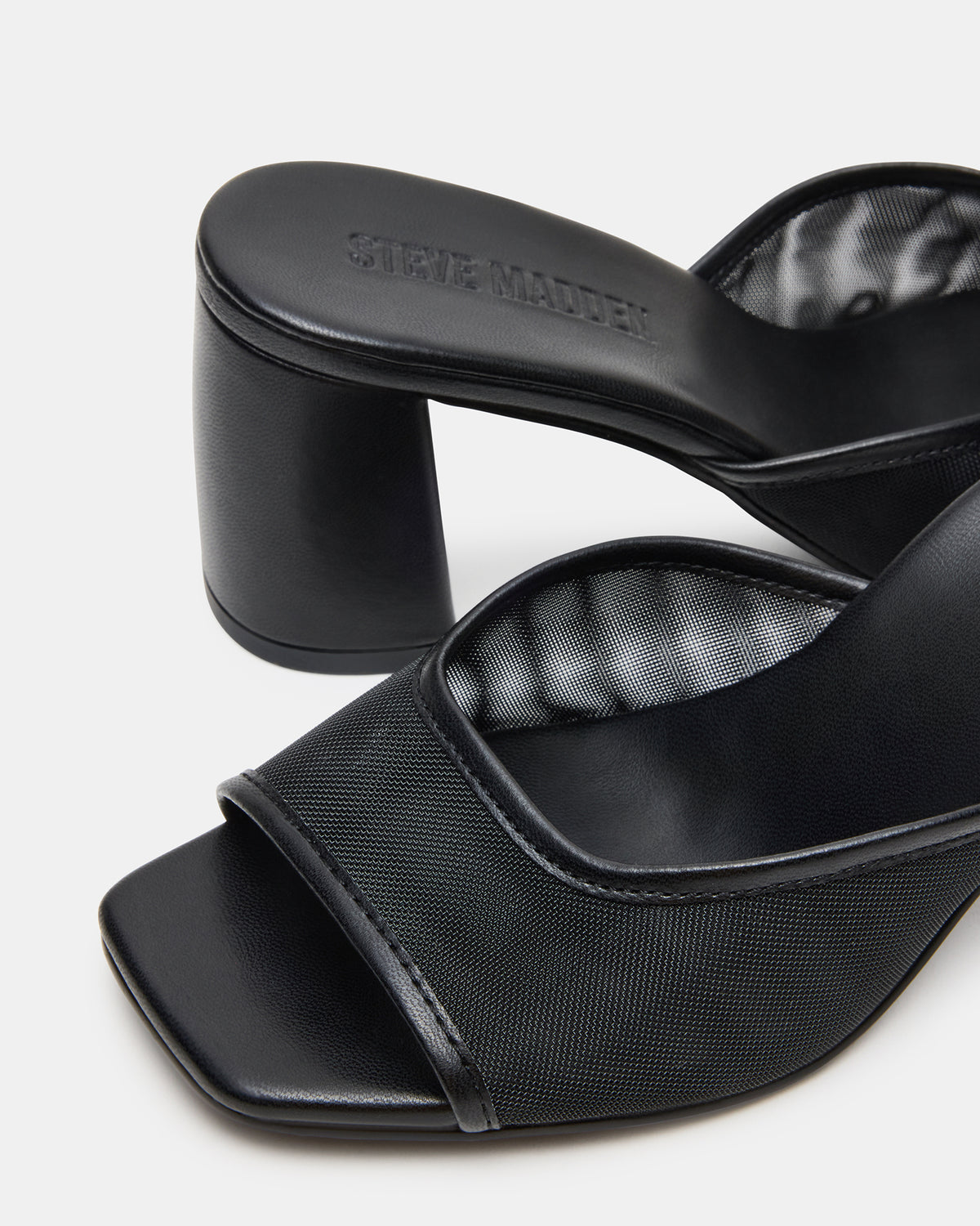 MADAME Black Square-Toe Mesh Mule Women's Heel