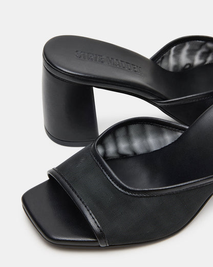 MADAME Black Square-Toe Mesh Mule Women's Heel