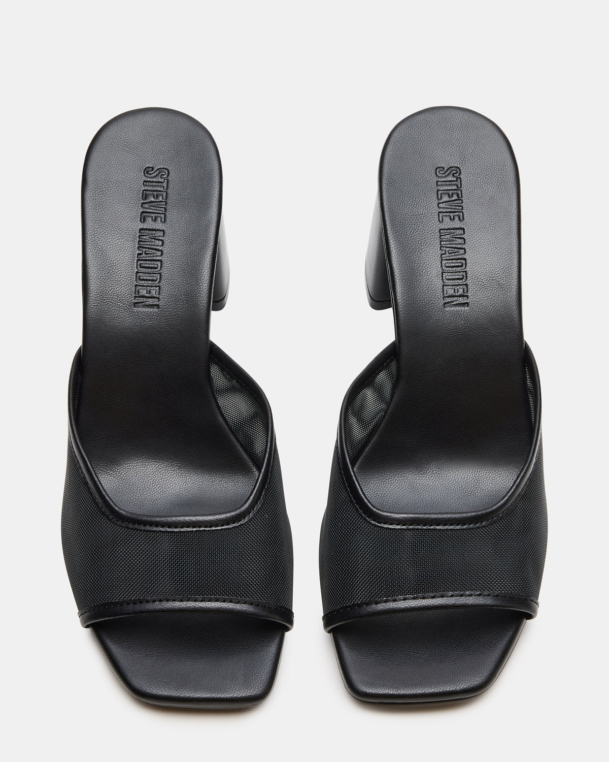 MADAME Black Square-Toe Mesh Mule Women's Heel
