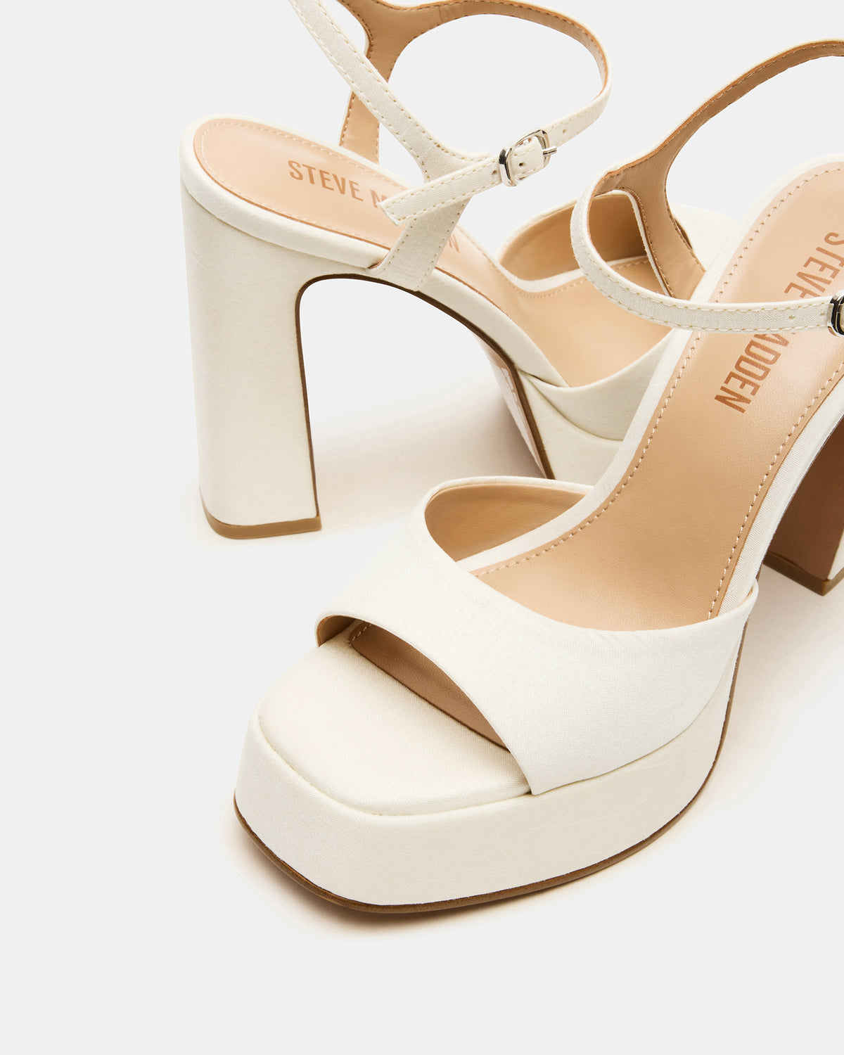 LINADRA Ivory Satin Women's Platform Square-Toe Strappy Heel