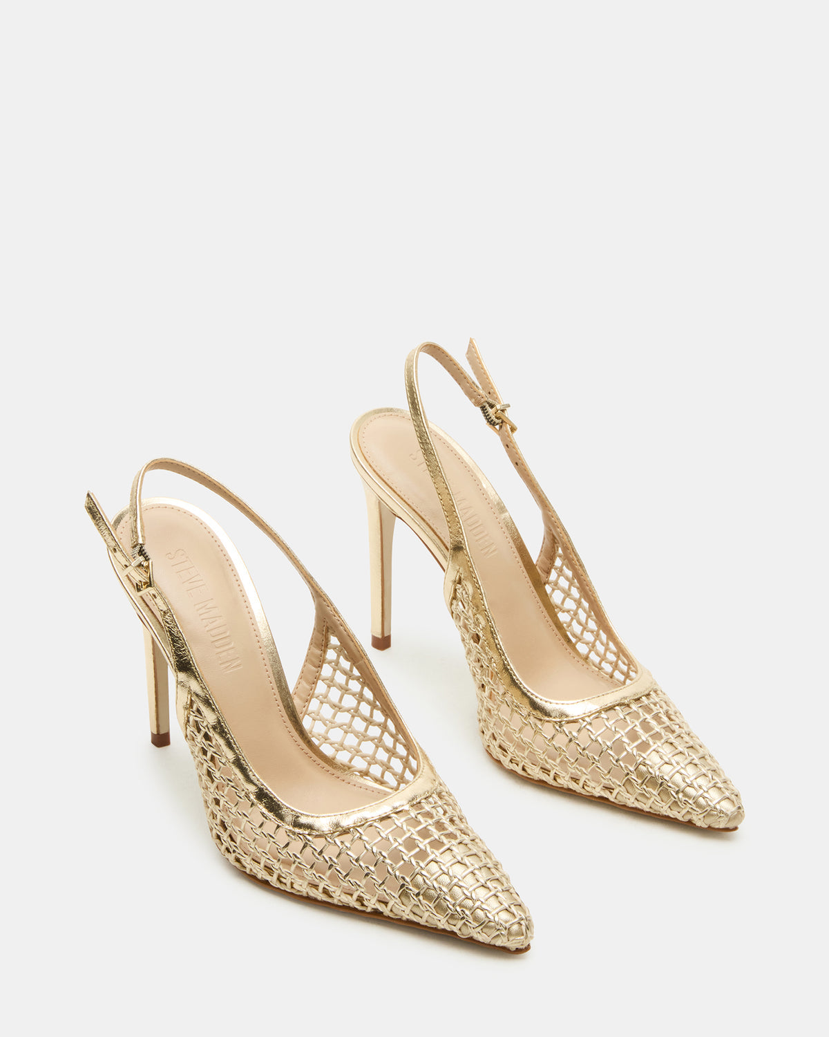 REYES Woven Gold Slingback Stiletto Pointed-Toe Pump Women's Heel