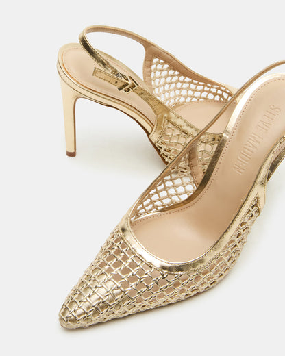 REYES Woven Gold Slingback Stiletto Pointed-Toe Pump Women's Heel