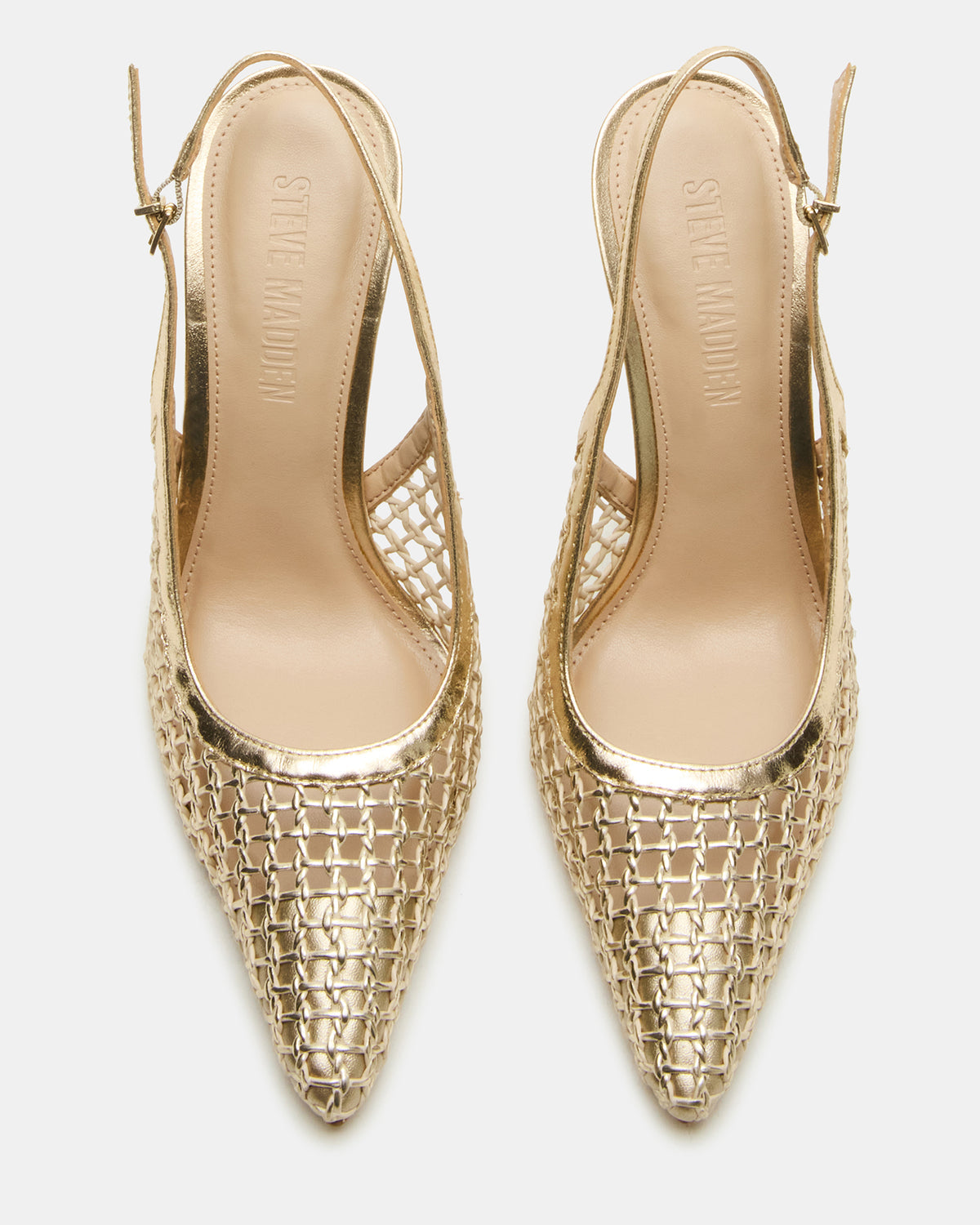 REYES Woven Gold Slingback Stiletto Pointed-Toe Pump Women's Heel