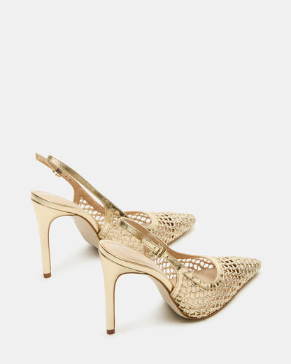REYES Woven Gold Slingback Stiletto Pointed-Toe Pump Women's Heel