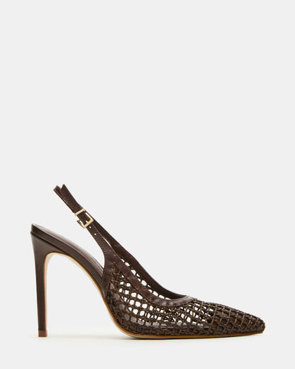 REYES Woven Brown Slingback Stiletto Pointed-Toe Pump Women's Heel