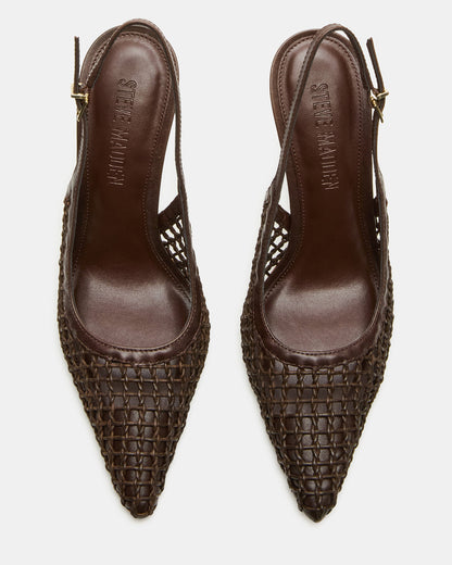 REYES Woven Brown Slingback Stiletto Pointed-Toe Pump Women's Heel