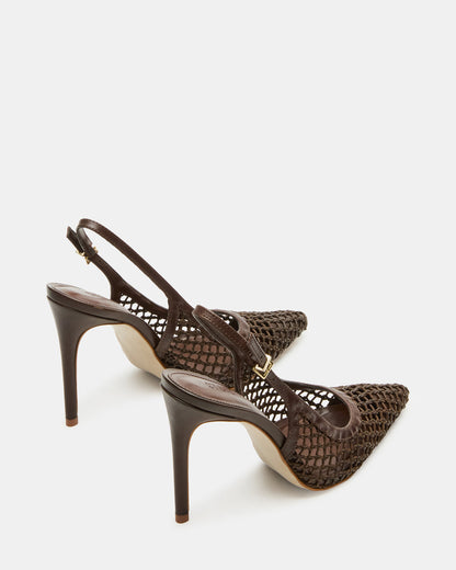 REYES Woven Brown Slingback Stiletto Pointed-Toe Pump Women's Heel