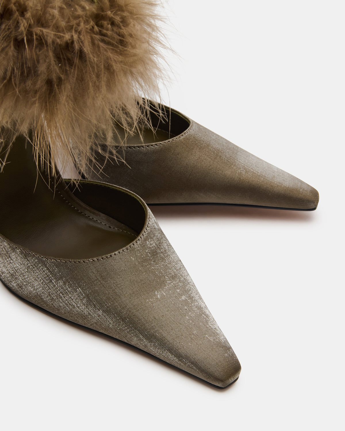 ELUSIVE Olive Satin Pointed-Toe Stiletto Pump Women's Heel
