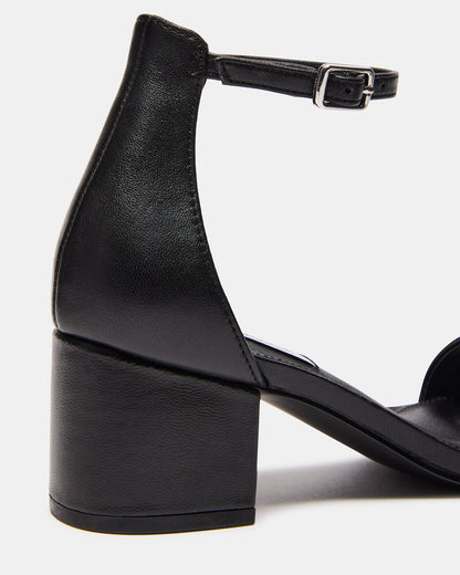 IRENEE Black Leather Women's 2 Inch Block Heel