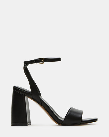 MESSA Black Leather Women's Square-Toe Block Heel