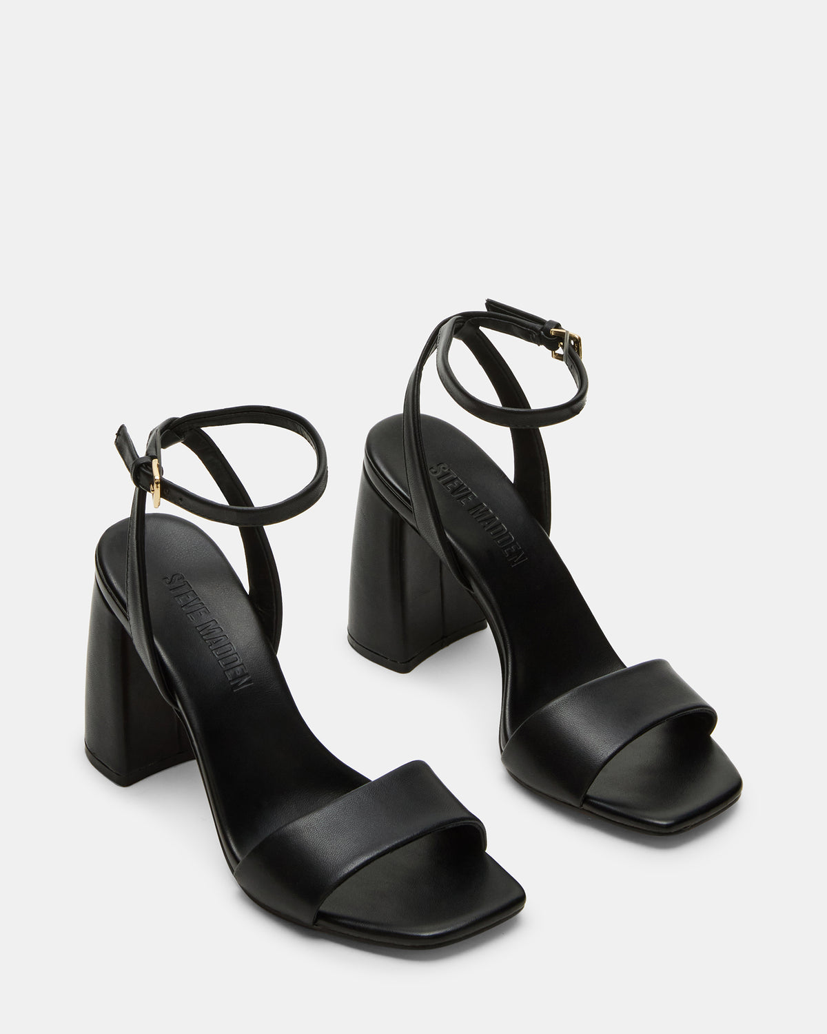 MESSA Black Leather Women's Square-Toe Block Heel