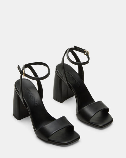 MESSA Black Leather Women's Square-Toe Block Heel