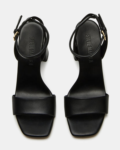 MESSA Black Leather Women's Square-Toe Block Heel