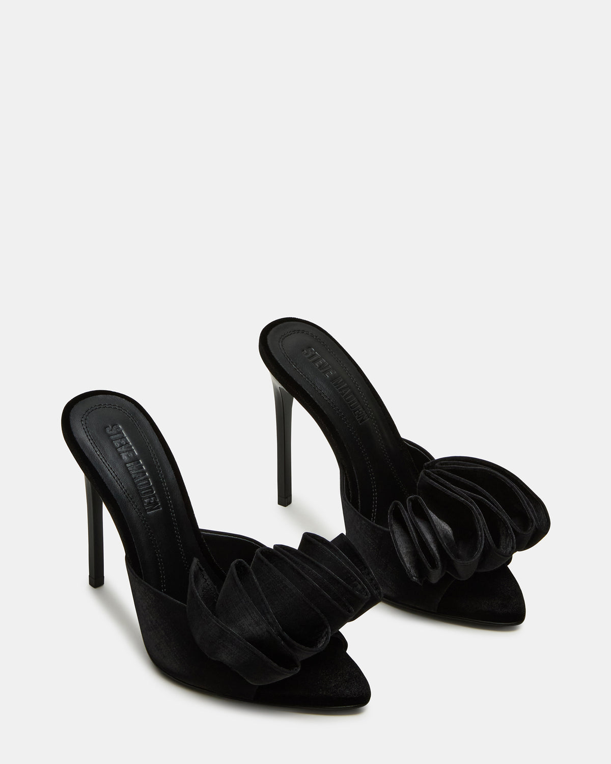 AFFINITY Black Satin Pointed-Toe Stiletto Mule Women's Heel