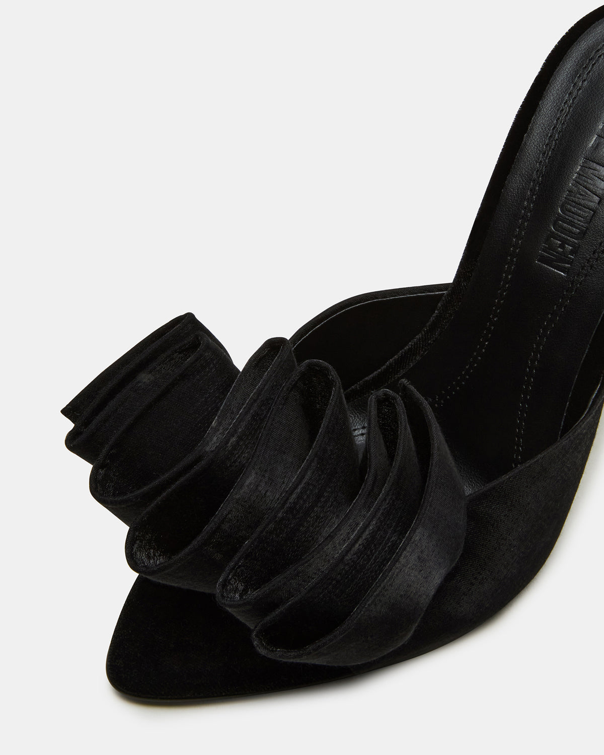 AFFINITY Black Satin Pointed-Toe Stiletto Mule Women's Heel