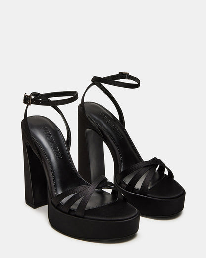 FLEET Black Strappy Platform Block Heel | Women's Heels