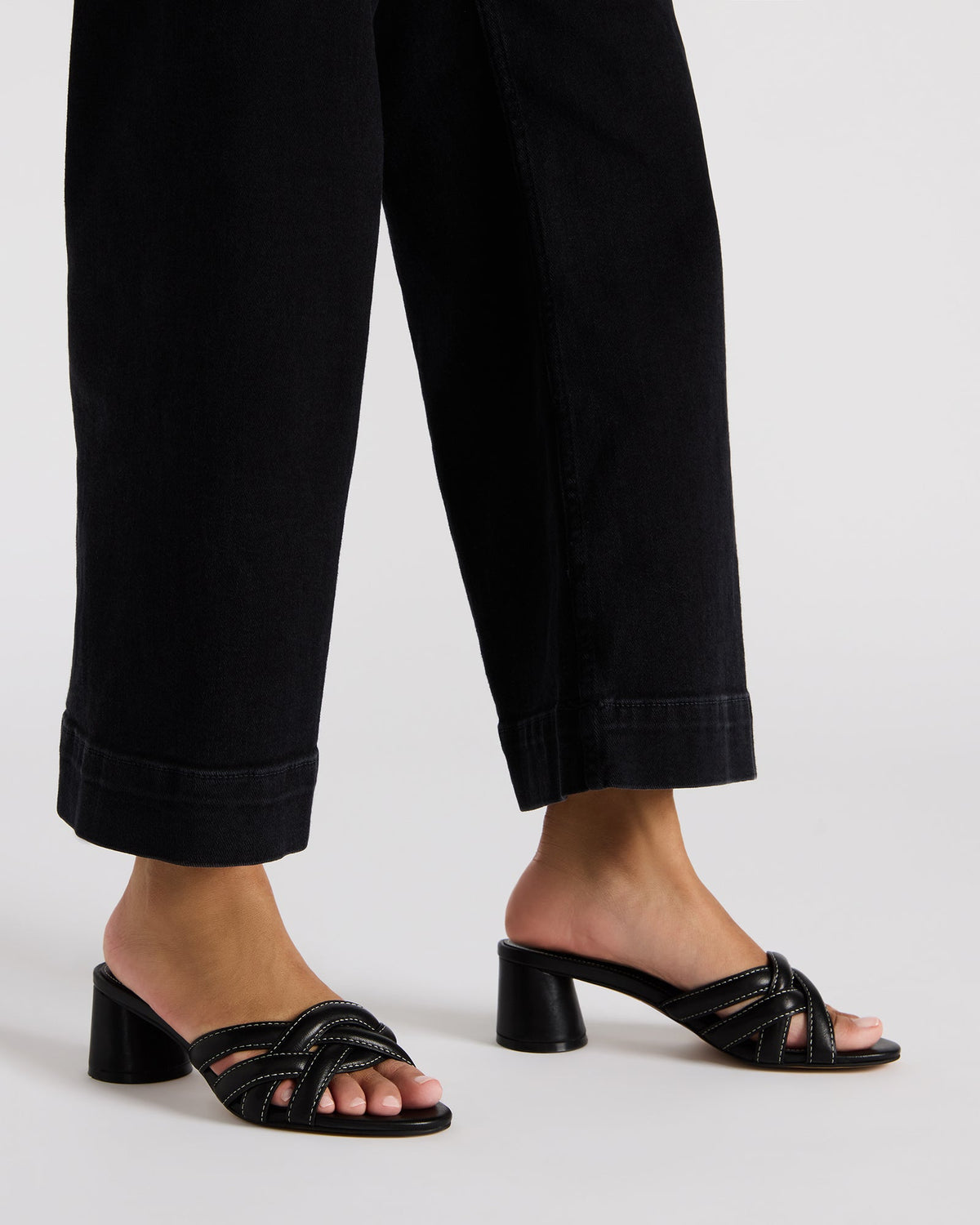 MARANO Black Leather Women's Mule Block Heel