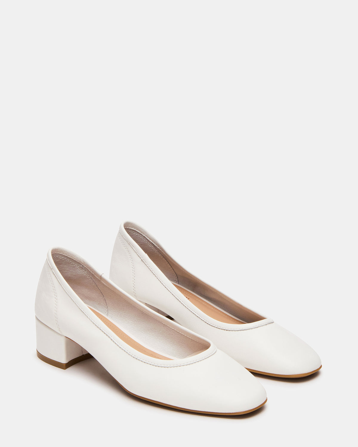 MOLLIE White Leather Ballet Women's Block Heels