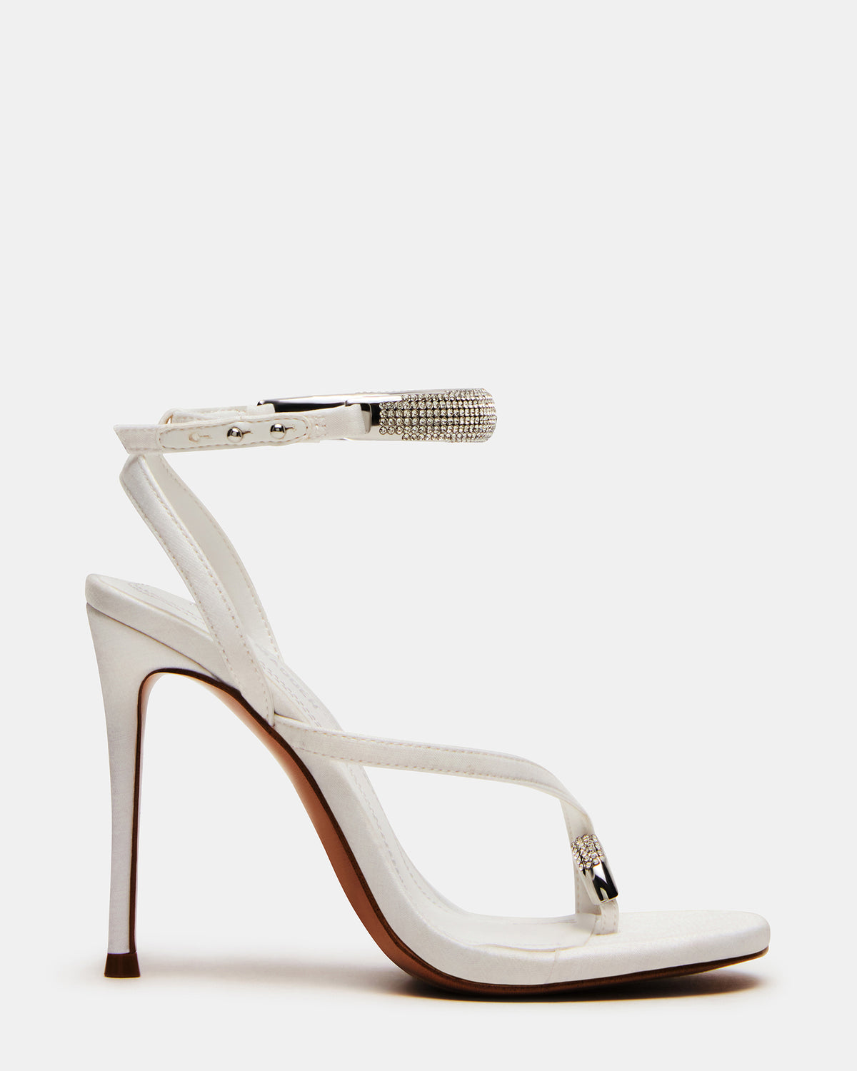 TIA Rhinestones White Satin Open-Toe Stiletto Women's Heel