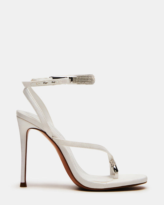 TIA Rhinestones White Satin Open-Toe Stiletto Women's Heel