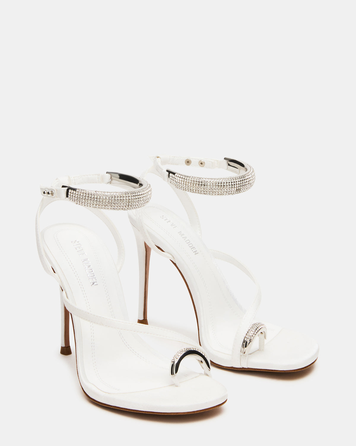 TIA Rhinestones White Satin Open-Toe Stiletto Women's Heel