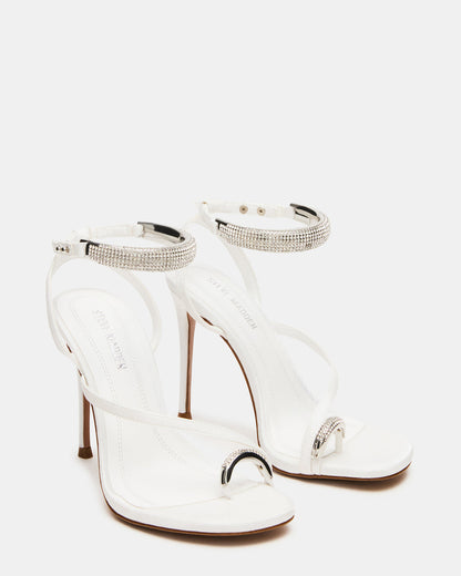 TIA Rhinestones White Satin Open-Toe Stiletto Women's Heel
