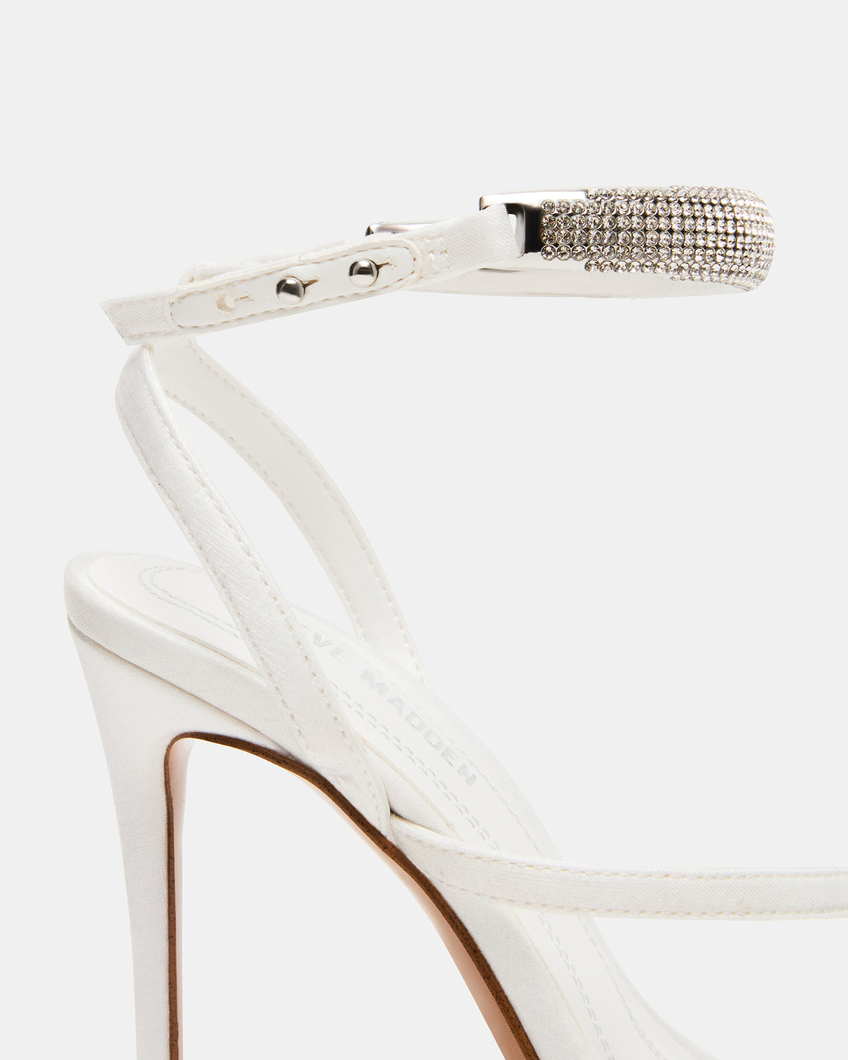 TIA Rhinestones White Satin Open-Toe Stiletto Women's Heel