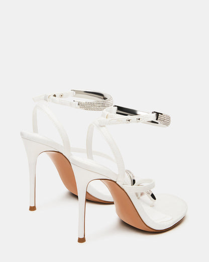 TIA Rhinestones White Satin Open-Toe Stiletto Women's Heel