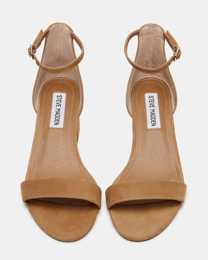 IRENNEW Tan Nubuck Women's Wide Width Heeled Sandal