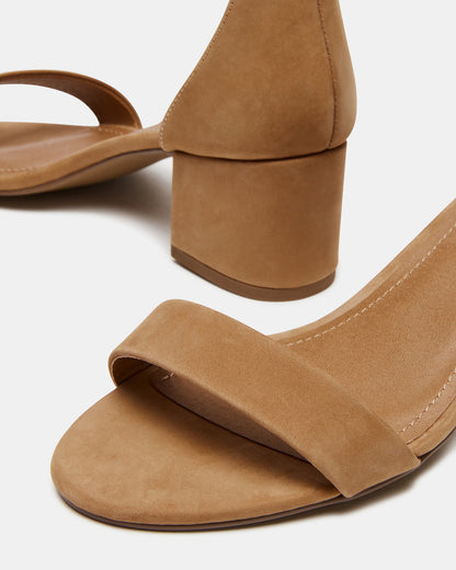 IRENNEW Tan Nubuck Women's Wide Width Heeled Sandal