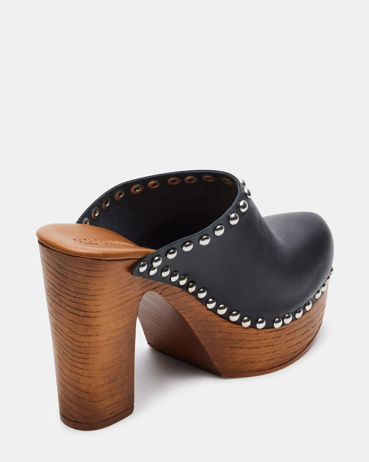 DUTCHESS Black Leather Women's Studded Platform Mule Clog Heel