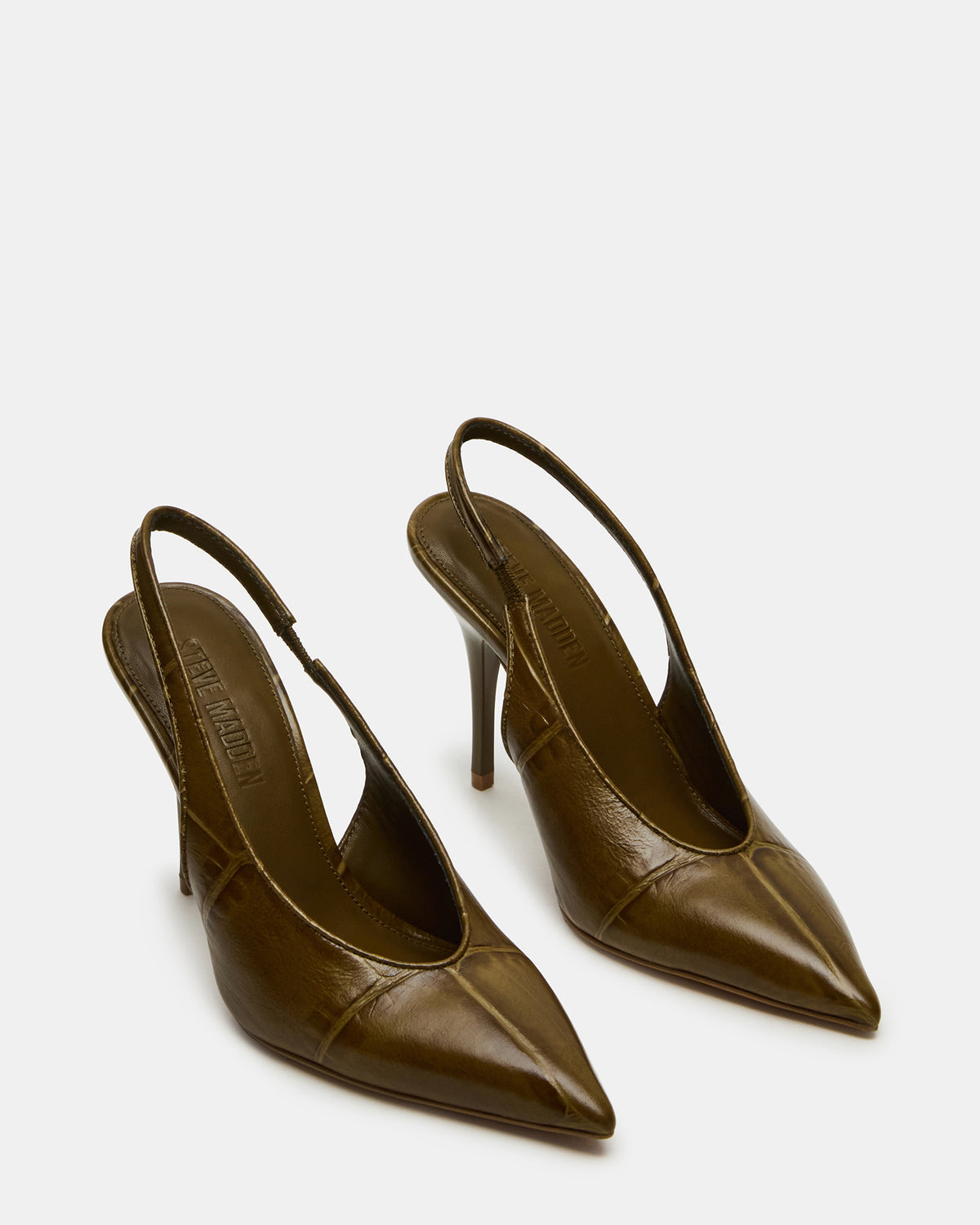 ANDROMEDA Green Crocodile Slingback Pointed-Toe Stiletto Pump Women's Heel