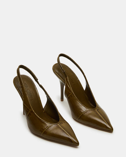 ANDROMEDA Green Crocodile Slingback Pointed-Toe Stiletto Pump Women's Heel