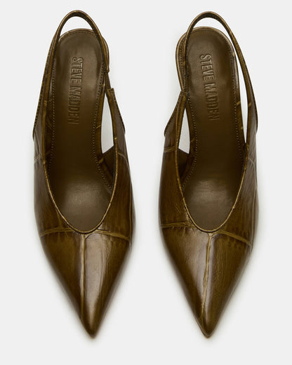ANDROMEDA Green Crocodile Slingback Pointed-Toe Stiletto Pump Women's Heel
