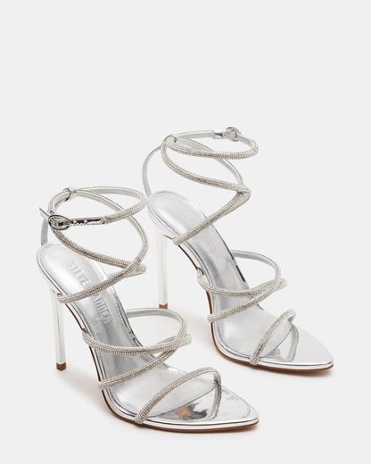 SKY Silver Strappy Rhinestone Stiletto Heel | Women's Heels