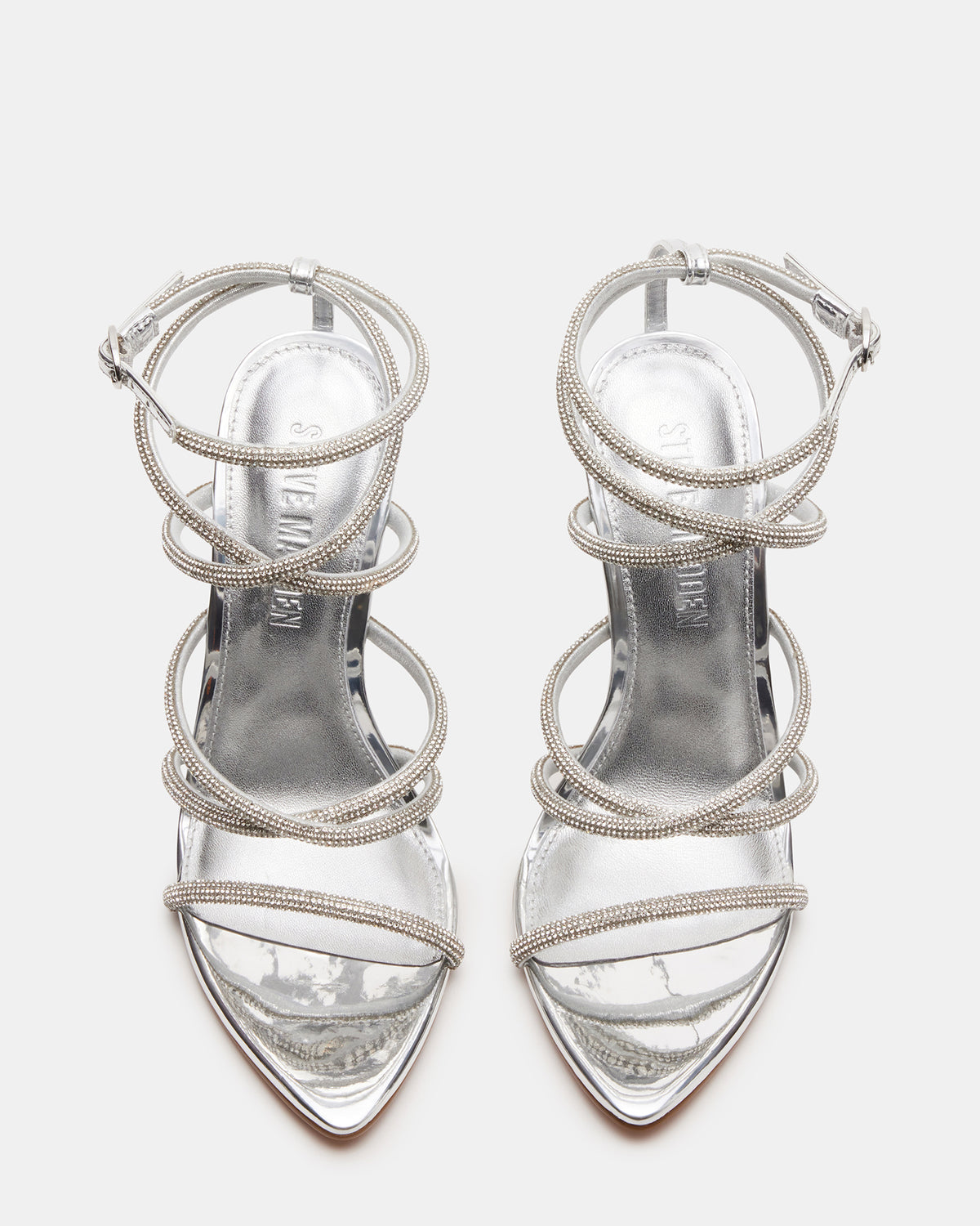 SKY Silver Strappy Rhinestone Stiletto Heel | Women's Heels