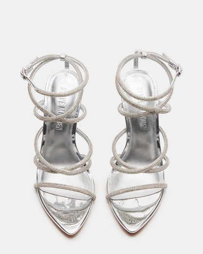 SKY Silver Strappy Rhinestone Stiletto Heel | Women's Heels