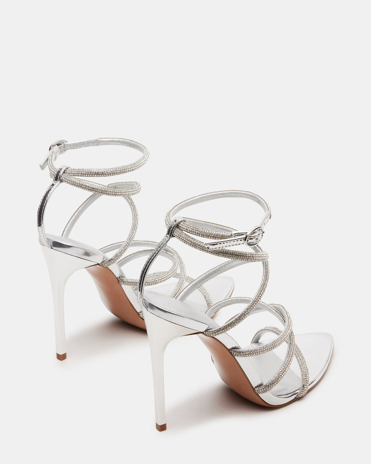 SKY Silver Strappy Rhinestone Stiletto Heel | Women's Heels