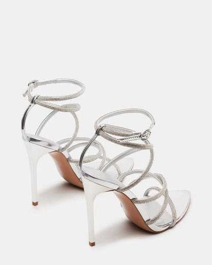 SKY Silver Strappy Rhinestone Stiletto Heel | Women's Heels