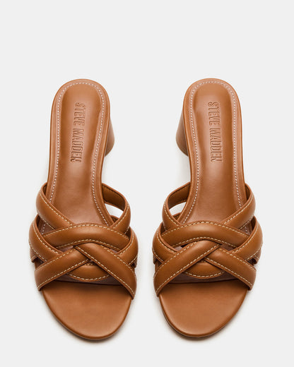 MARANO Tan Leather Women's Mule Block Heel