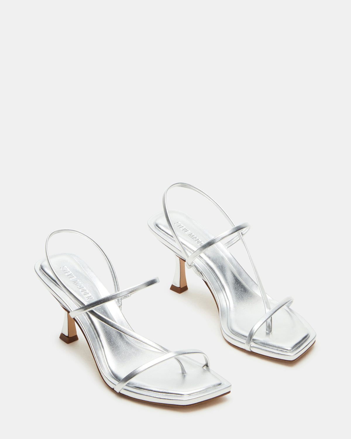 LOCKE Silver Women's Dainty Strappy Square Toe Heel