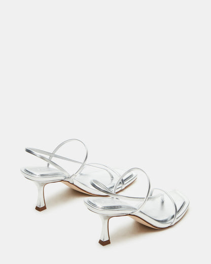 LOCKE Silver Women's Dainty Strappy Square Toe Heel