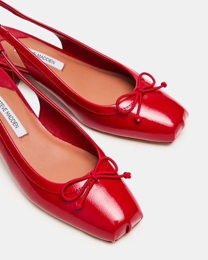 LOVED Red Crinkle Patent Square-Toe Slingback Ballet Women's Heel