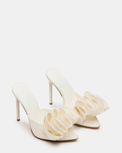 AFFINITY Pearl Ivory Satin Pointed-Toe Stiletto Mule Women's Heel