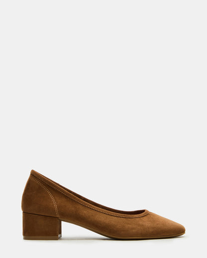 MOLLIE Chestnut Suede Ballet Women's Block Heels