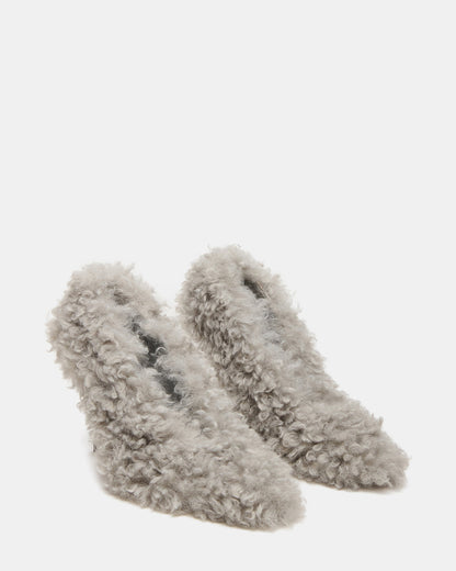 ACHILLES Light Blue Pointed-Toe Faux Fur Stiletto Women's Heel