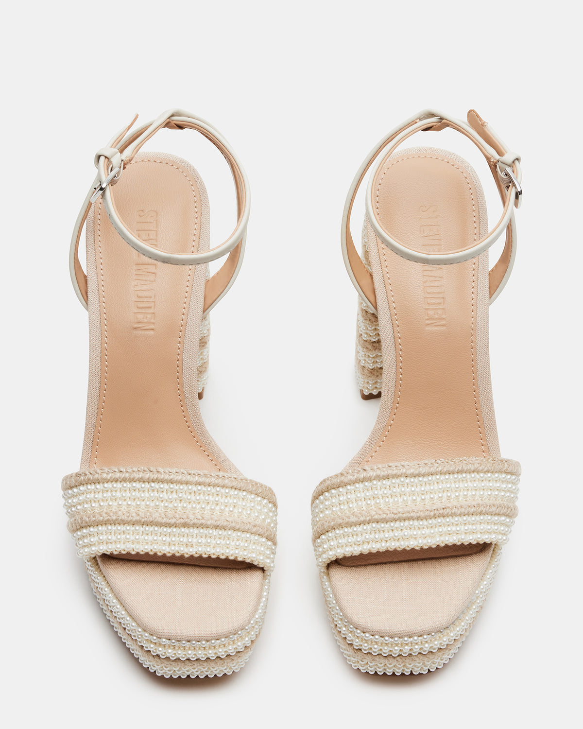 LUMARA Natural Raffia Pearl Platform Block Heel | Women's Heels